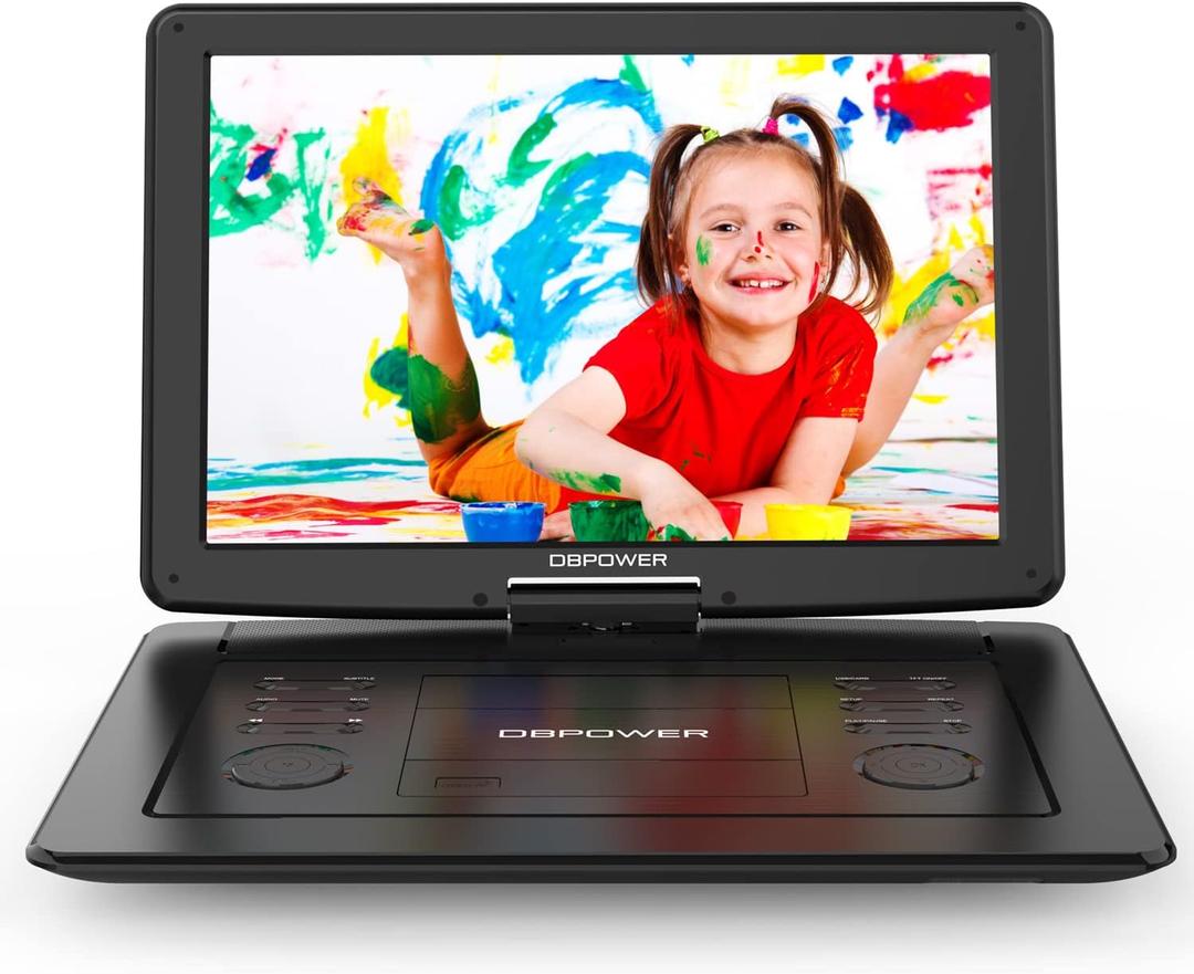 DBPOWER 17.9" Portable DVD Player with 15.6" Large HD Swivel Screen, 6 Hour Rechargeable Battery, Support USB/SD and Multiple Disc Formats, High Volume Speaker, Car Charger, Remote Control (Black)