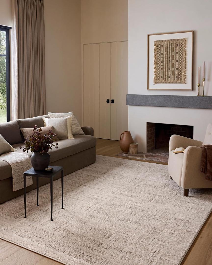 Loloi Amber Lewis Monty Collection MOT-01 Ivory/ Taupe 7'-10" x 10', .50" Pile Height, Area Rug