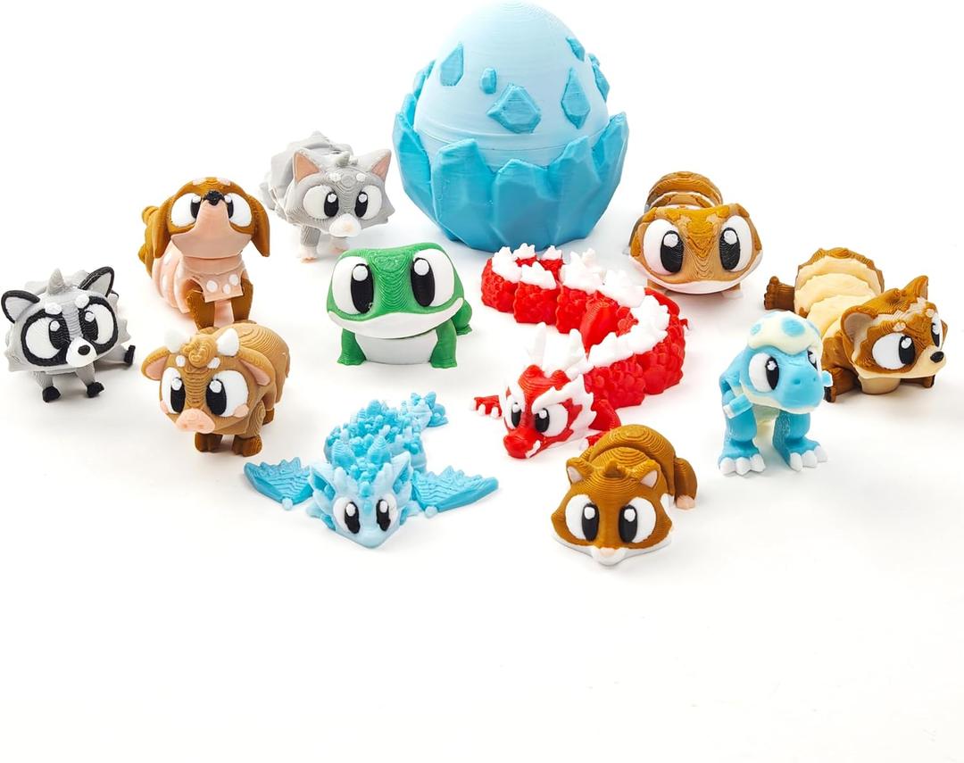 3D Printed Animal Figurines Set, Articulated Animal Figurines,Fidget Toys, Flexible Desk Decor, Party Favor, Gifts for Girls and Boys, Office Desk Pets, School Gifts (Classic-09)