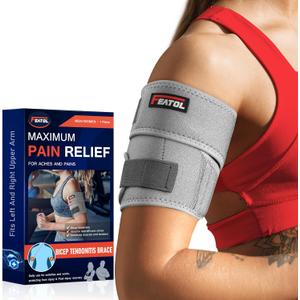 FEATOL Bicep Tendonitis Brace Compression Sleeve Support, Upper Arm Brace Tricep Bicep Support Bands for Men and Women, Arm Wrap Pain Relief for Muscle Strains and Inflammation(Gray, Large)