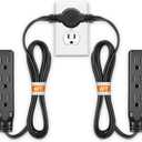 Twin Extension Cord Power Strip - 12FT Dual Extension with Flat Wall Plug, Split Extension Cord with Multiple Outlets,Double Head Outlet for Behind Bed, Couch,Indoor Flush Design(Black)