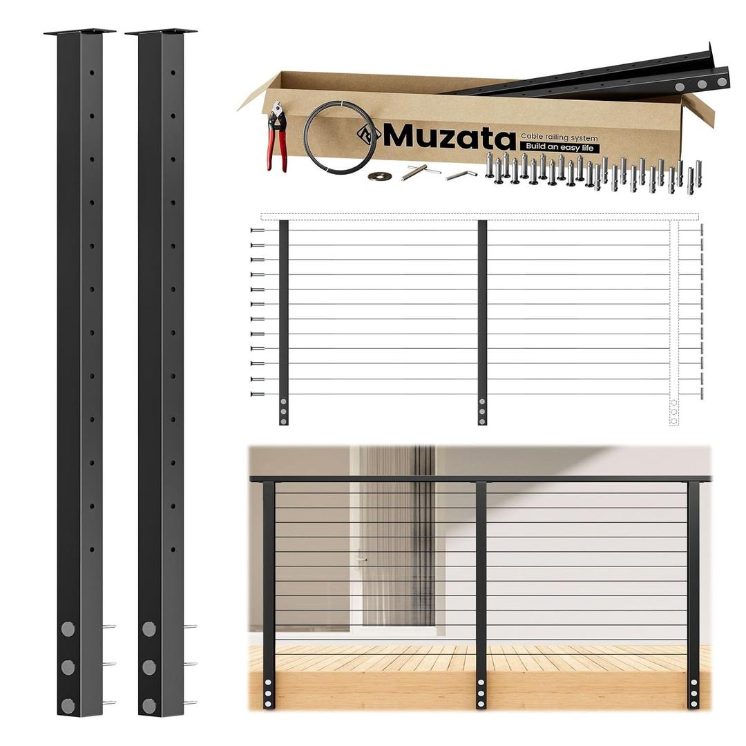 Muzata 4-8ft Side Mount Modular Cable Railing Kit for Decks 42 Inch RW23