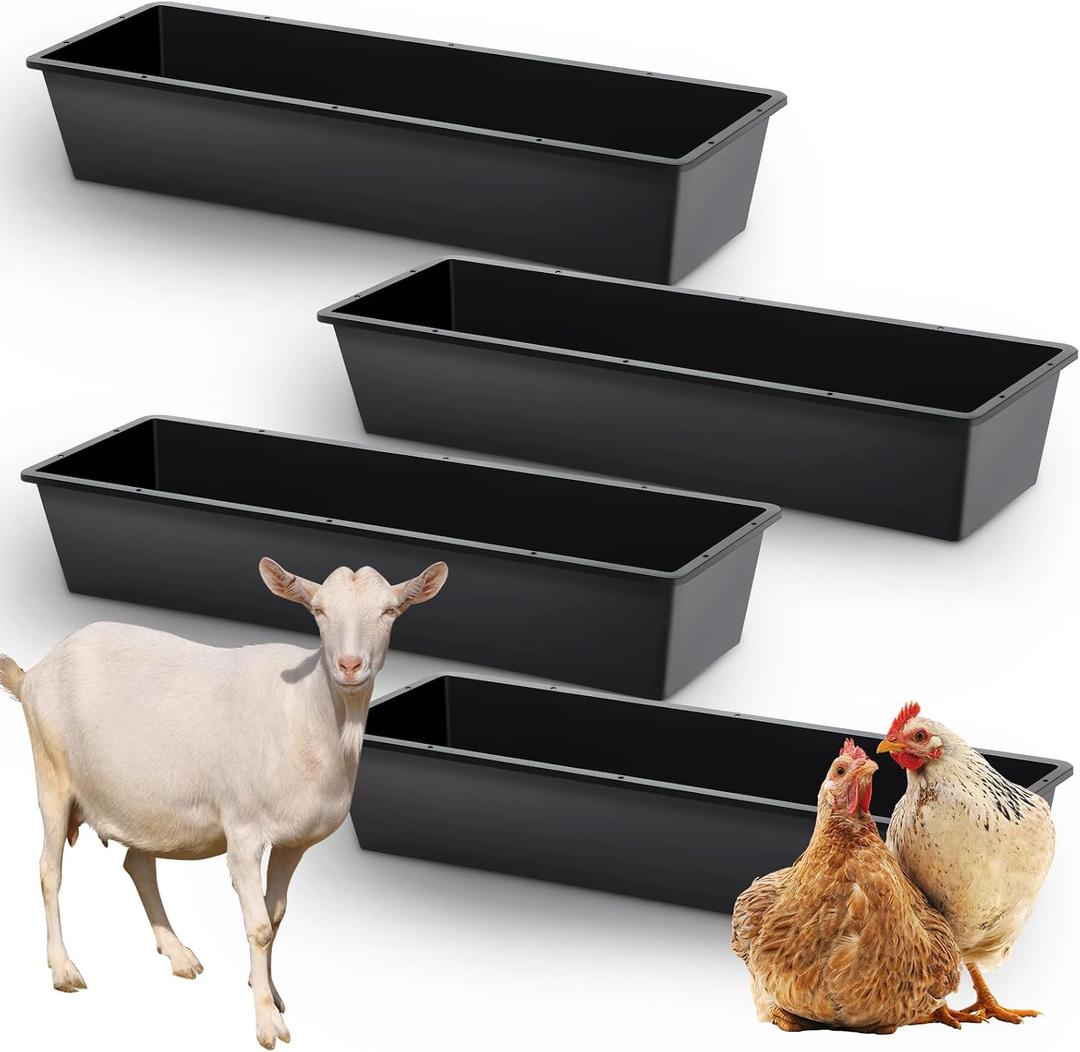 Geelin 4 Pcs 12 Gallon/48 Quart Large Capacity Livestock Water Trough 39" Long Livestock Feeding Trough for Pig Calves Sheep Horses Alpacas and Goats Farm Animal Feeding(Plastic)