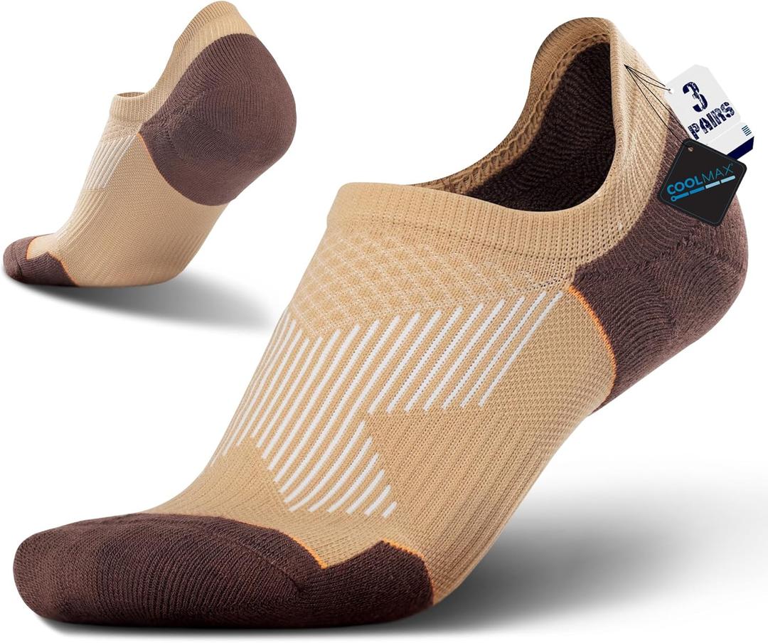 BRISIRA Coolmax Bamboo Viscose Compression No Show Socks Moisture Wicking Cushion Short Low Cut Ankle Athletic Sock for Golf (S, 3-5.5, 3 Pairs Brown)