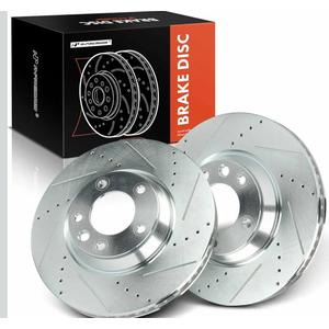 A-Premium 13.77 inch (349.7mm) Front Drilled and Slotted Disc Brake Rotors Compatible with Select Audi, Porsche and Volkswagen Models - Q7 2007-2015, Cayenne 2003-2018, Touareg 2004-2010, 2-PC Set