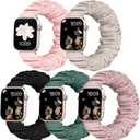 Adorve Scrunchie Bands Compatible with Apple Watch Band 38mm 40mm 41mm 42mm 44mm 45mm 46mm 49mm Women, Cute Fabric Scrunchy Adjustable Elastic Strap for iWatch SE3/2/1 Ultra Series 11 10 9 8 7 6 5 4 3 (Black/Pine Green/Pink/Milk Tea/Starlight)