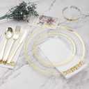 BESTVIP 700PCS Clear Gold Disposable Dinnerware Set for 100 Guests, Plastic Plates for Party, Wedding, Christmas, Include: 200 Plastic Plates, 100 Gold Silverware, 100 Cups, 100 Napkins