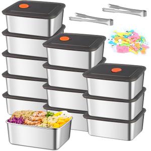12 Pack 316 Stainless Steel Food Storage Containers with Airtight Lids 12oz BPA Free Leak Proof Metal Fresh-Keeping Containers Metal Food Container for Meal Prep Lunch Picnic Dishwasher Freezer Safe, Medium