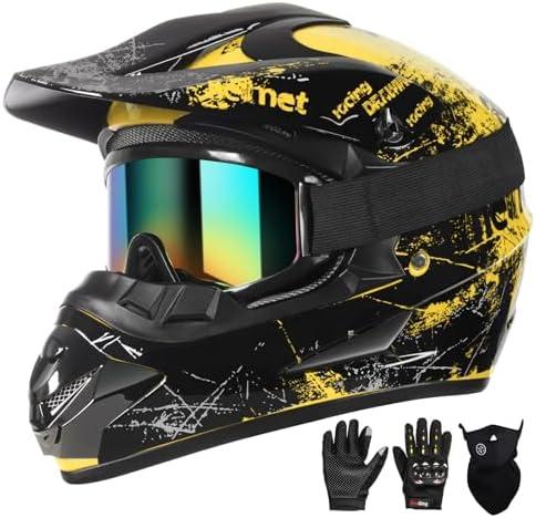 SPARK Dirt Bike Helmets Kids Motorcycle Helmet Youth ATV Motocross Full Face Men Women Off-Road Mountain Bike Helmet Adult with(Gloves Goggles Mask) DOT Approved 4Pcs Set L