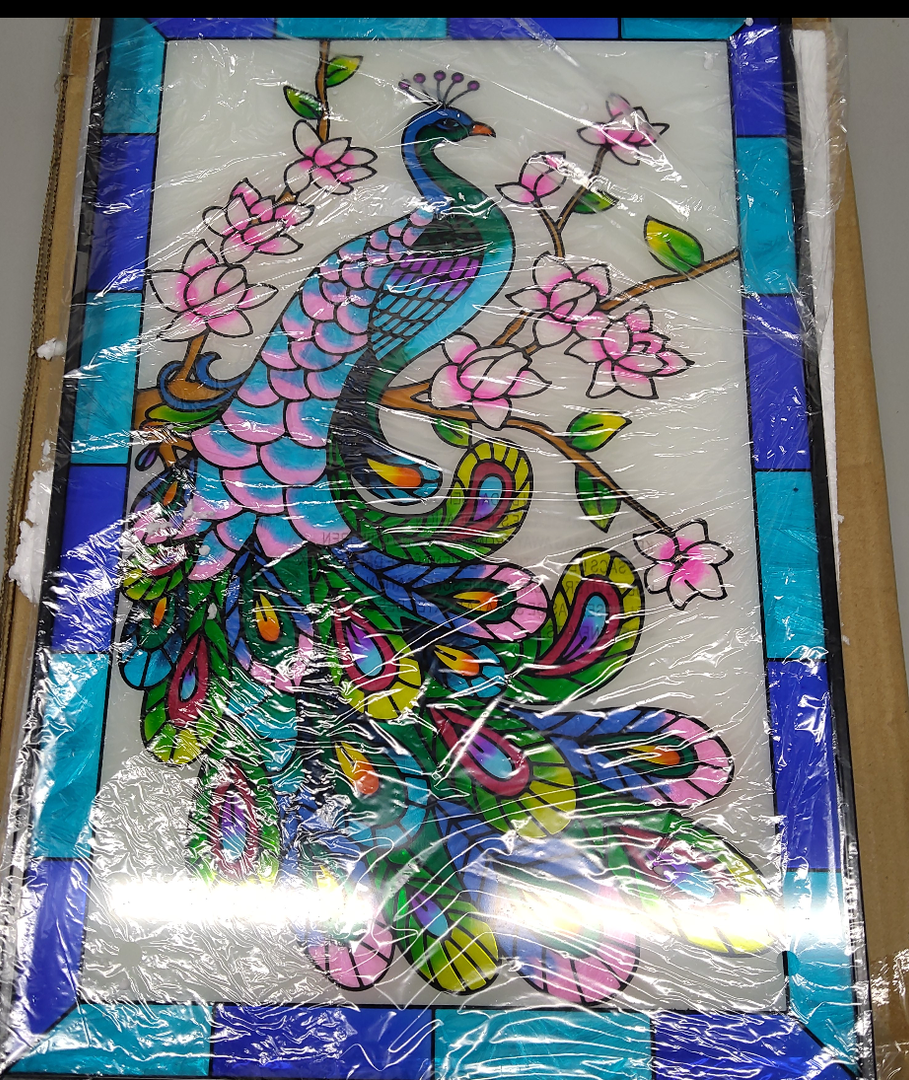 Peacock Stained Glass Window Hanging, 11" W X 15" H Stained Glass Panel with Chain, Suncatchers for Windows Hanging Decorations, Gifts for Mom, Grandma, Wife, Sister