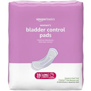  Amazon Basics Incontinence Pads for Women Long, Bladder Control, Postpartum, Maximum Absorbency, Unscented, 39 Count : Health & Household
