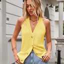 Women Sweater Vest Button Down V Neck Knit Tank Top Sleeveless Cardigans Yellow M (Yellow)