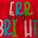 Merry and Bright Plus Size Shirt Women Chenille Patch Christmas Tops Holiday Shirt Women Embroidery Xmas Tee Tops (Red)