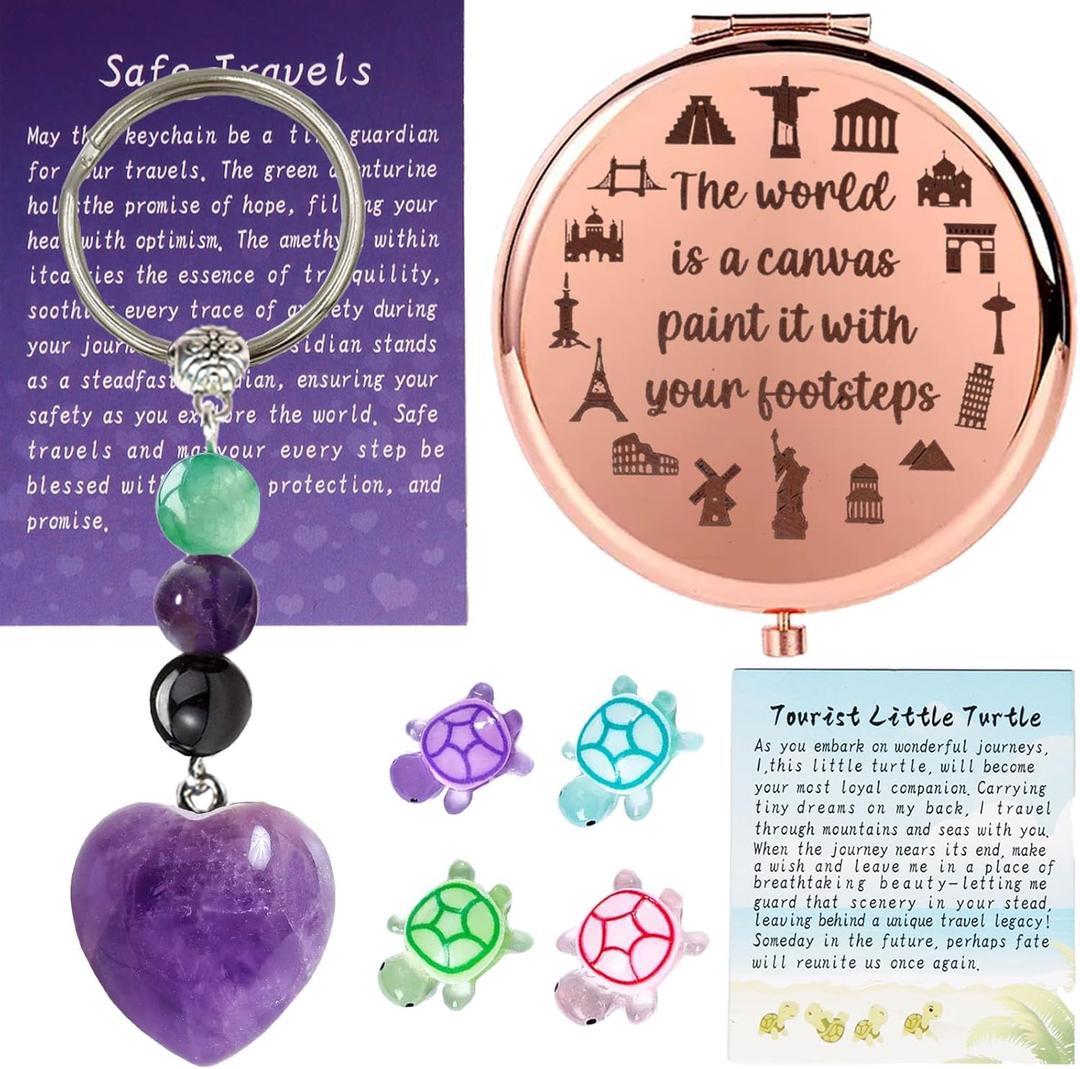 Travel Gifts Set for Women, Best Graduation Gift for Her, Daughter, Crystals Keychain Charms Unique International Travel Hiking Beach Vacation Essentials Accessories, Sister Christmas Gifts, Pack of 3