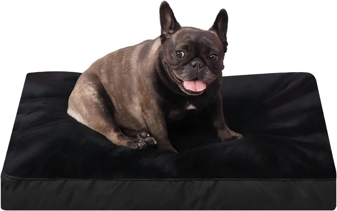 Dog Crate Bed Waterproof Deluxe Plush Dog Beds with Removable Washable Cover Anti-Slip Bottom Pet Sleeping Mattress for Large, Medium, Jumbo, Small Dogs, 23 x 17 inch, Black