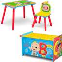 Delta Children CoComelon 3-Piece Toddler Playroom Set – Includes Table, Chair and Toy Box, Green