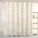 QJHOMO Beige Floral Shower Curtain Set Cute Dasiy Bathroom Curtain, Washable Waterproof Fabric Modern Farmhouse Shower Curtain with 6 Hooks, Colorful Flower Small Stall Shower Curtains 36x72 inch
