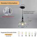 CVKASH Vintage Glass Pendant Light Fixture Black Modern Adjustable Chandelier Hanging Light for Farmhouse Dining Room Kitchen Bedroom Hallway Island