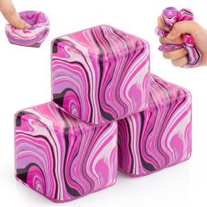2 x 3 Pcs Stress Cube Bulk Swirl Ice Cube Stress Ball for Adults Anxiety Relief Soft Squeeze Sensory Square Ball for ADHD Prizes Goodie Bag Stuffers Party Favors(Pink,1.38 Inch)