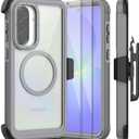 for Samsung Galaxy A36 5G Case, [Transparent & Holster Series] Belt Clip Full Body Shockproof Protective Cell Phone Cover with 2 Pack Tempered Glass Screen Protector (Gray/Clear)