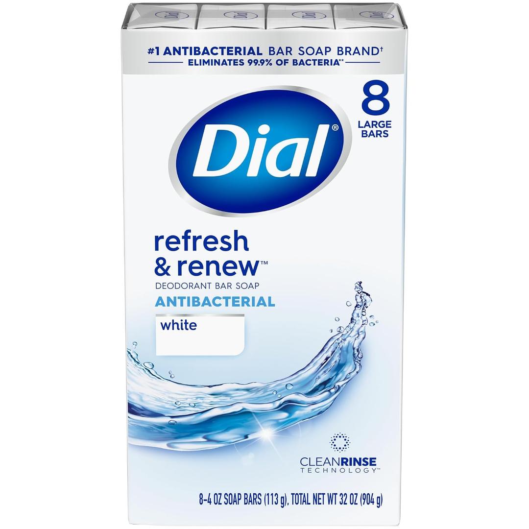 Dial White Antibacterial Deodorant Soap, 4 Oz, 8 Count