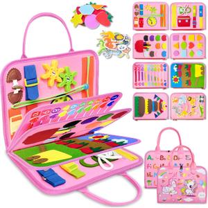 Exorany Busy Board Montessori Toys for Toddler Girl Birthday Gifts, Busy Book Sensory Learning Toys for Toddlers, Toddler Girl Travel Educational Activities