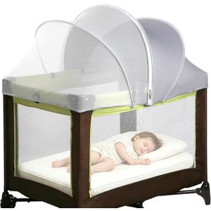 Pack N Play Tent Cover - Light-Blocking Mosquito Net with Two-Way Zipper Portable Bassinet Canopy to Keep Cats Out Bedside Bassinet Insect-Proof Cover, Gray-Large