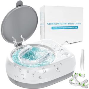 Ultrasonic Retainer Cleaner, Rechargeable Cordless Retainer Cleaner Machine with 50kHz, 2000mAh Battery Portable Charge Once Use 8 Times, Dental Cleaning Pod for Clear Retainer, Traval Use (80ml)