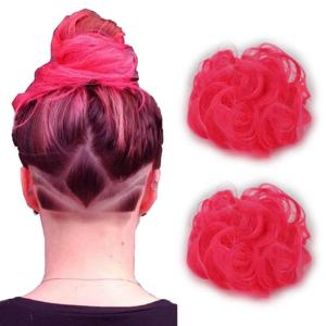 iLUU 2pcs Light Pink Color Messy Hair Bun Extensions Chignons Hair Synthetic Hair Pieces Scrunchie Scrunchy Updo Hairpiece for Women Party Wedding (#8C - Bright Pink)