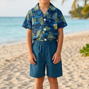 Arshiner Boys Hawaiian Button Down Shirts and Short Sets Summer Outfits Printed Kids Cabana, Blue Set 7-8 Years