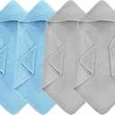 4 Pack Hooded Baby Towels, 32x32 Inch Absorbent Bath Towels, Soft Coral Fleece Hooded Towel for Newborns, Infants, and Toddlers Baby Bath Essentials (2X Light Gray + 2X Sky Blue)
