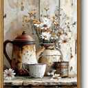 Qenundme Framed Rustic Farmhouse Floral Canvas Wall Art Florals in Rusty Cans Print Posters Vintage Country Flower Still Life Pictures Paintings Prints for Bathroom Bedroom Living room Decor 12X16in (16L" x 12W", Daisy)
