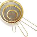 Gold Fine Mesh Strainer 3 Pieces Set, Golden Flour Sifter For Baking, Stainless Steel Clander, Gold Matcha Tea Strainer, Gravy Separator, Stasher Sieve Pasta Strainers