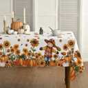 Horaldaily Fall Tablecloth 60x120 Inch Rectangular, Scarecrow Pumpkin Sunflower Autumn Harvest Washable Seasonal Table Cover for Party Picnic Dinner Decor (White)