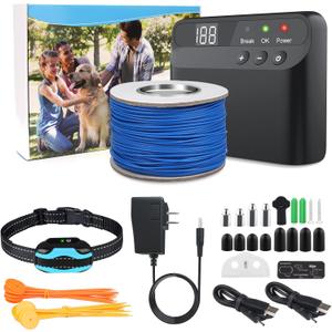 PcEoTllar Electric Fence for Dogs, Electric Dog Fence System, 1 Water Resistant Collar Receiver, with 656Ft Underground/Aboveground Boundary Wire, for Small Medium Large Dogs