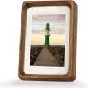 Natural Wood 5x7 Picture Frame, Display 4x6 Picture with Mat or 5x7 Without Mat, Solid Walnut Wood Photo Frame with Plexiglass, Tabletop Display and Wall Hanging