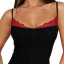 Women’s Slim Fit Sleeveless Lace Trim Tank Top Cami for Date Night (Black, M)