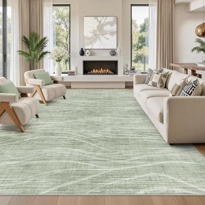 WITSHOCK 10x13 Area Rug, Washable Rugs for Living Room, Modern Rugs for Bedroom Dining Room Nursery Office, Large Rug Thin Carpet Non Slip Stain Resistant Soft Carpets for Home Decor, Green