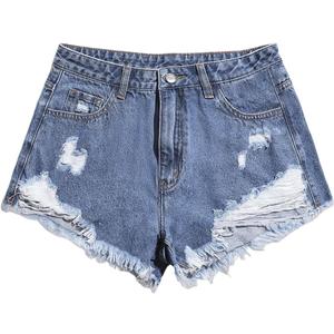SOLY HUX Women's Ripped Raw Hem Jean Shorts High Waisted Denim Shorts | Straight Leg, Streetwear, Summer Outfit M
