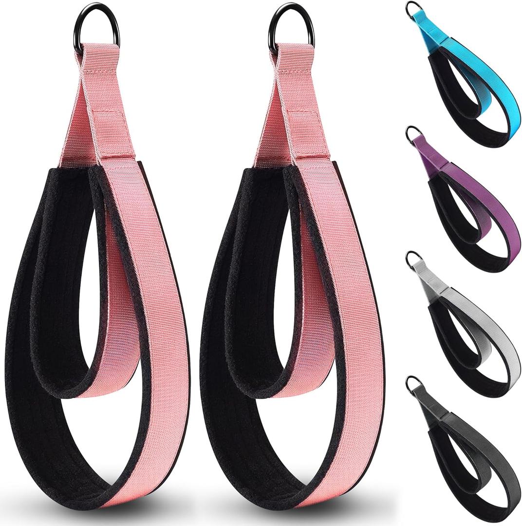 2PCS Comfortable Enhanced Thickness Pilates Double Loop Strap - D-Ring Strap for Home Gym & Yoga Workout Accessories (Pink)