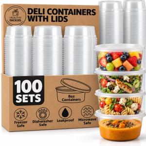 Healthy Packers 8oz Deli Containers with Lids, Food Storage, 100pk BPA-Free