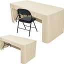 Nasitos 2 Pack Beige Tablecloths Fitted for 8 Foot Tables-Open Back Folding Table Cover Washable and Wrinkle Resistant Table Cloth Rectangle, Trade Show, Parties, Wedding, Banquet, Buffet, Craft Fair