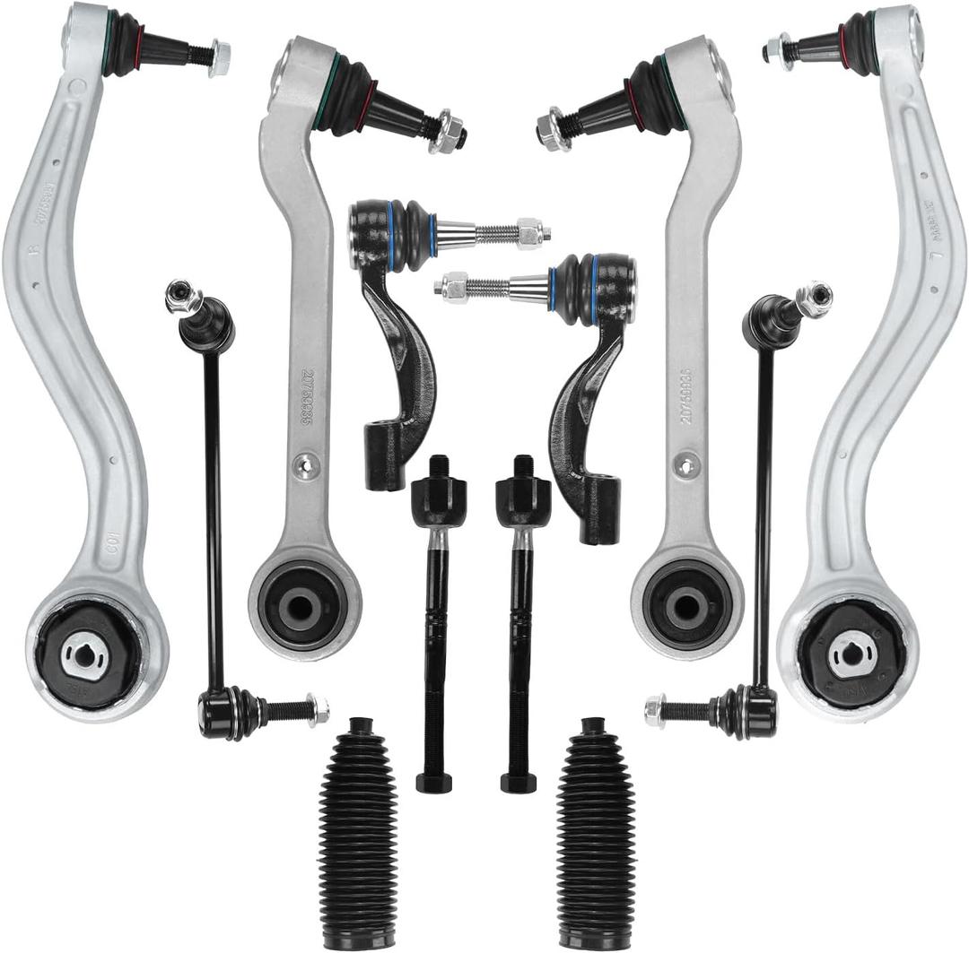 12pcs Front Suspension Kit Lower Control Arm Stabilizer Sway Bar Tie Rod End Link Assembly Replacement for Cadillac ATS 2013-2019 RWD