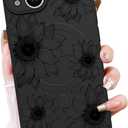 OOK Black Floral case for iPhone 15 Plus Case [Compatible with MagSafe], Cute Sunflower Floral Blooms Design Soft TPU Shockproof Protective for Women Girls Slim Magnetic Phone Cover