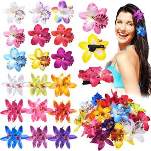 Jexine 18 Pcs Hawaiian Flower Hair Clip for Women Tropical Hawaiian Artificial Hibiscus Flower Hair Pins Head Accessories Double Chiffon for Bridal Wedding Accessory Clip Barrette