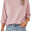 Fanway&EC Women's Casual Summer Tops 3/4 Sleeve Crew Neck T Shirts Loose Fit Tunic Blouses Tee (Pink, XL)
