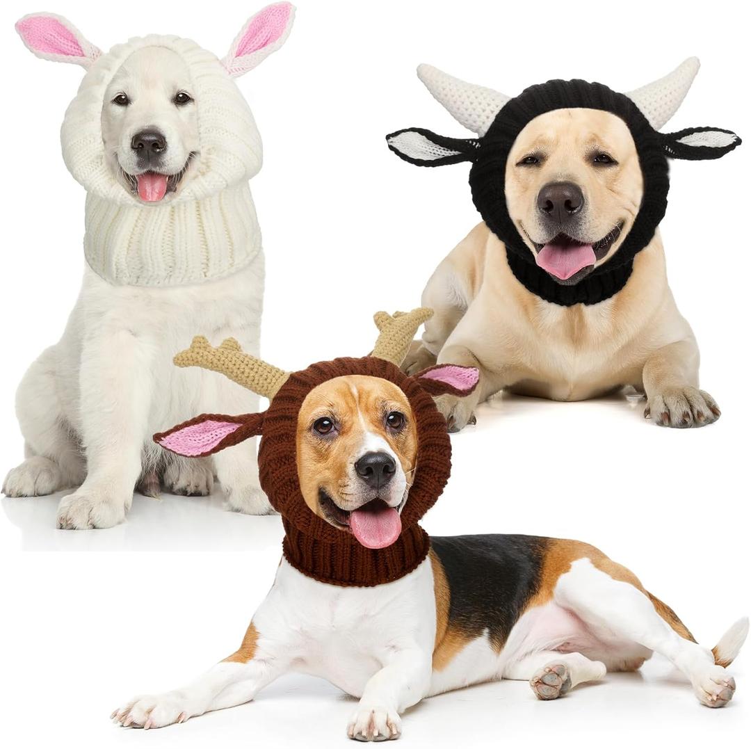 Suhine 3 Pcs Quiet Ears for Dog Ear Muffs Noise Protection Knitted Dog Hats for Winters Halloween Christmas New Year