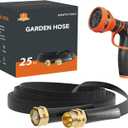 Giraffe Tools Garden Hose 25FT Lightweight Lay Flat Water Hose Kink Free Flexible Hose with 9 Spray Function Nozzle, Black