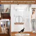 Reinforced 60 Inch Extra Tall Pet Gate for Cats - No Jumping Over/Crawling Under, 55" Wide Retractable Dog Gate with Support Rods, Indoor/Outdoor Retractable Gate Extra Tall Baby Gate for Cats, White