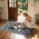 Washable 3x5 Entryway Area Rugs: Ultra Soft Low Pile Carpet for Kitchen Nursery Indoor Light-Weight Doormat Anti-Slip Thin Entry Rug for Living Room Bedroom Small Vintage Floor Mat(3x5,Floral/Blue)